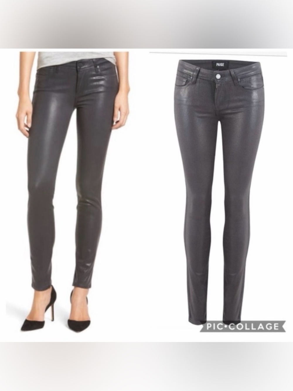 Paige Verdugo Ultra Skinny Luxe Grey Gray Coated Jeans, Silvery Pants